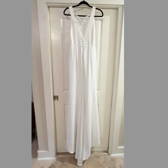 Lulu's Long-Lasting Love Ivory Lace V-Neck Mermaid Dress - Picture 4 of 15